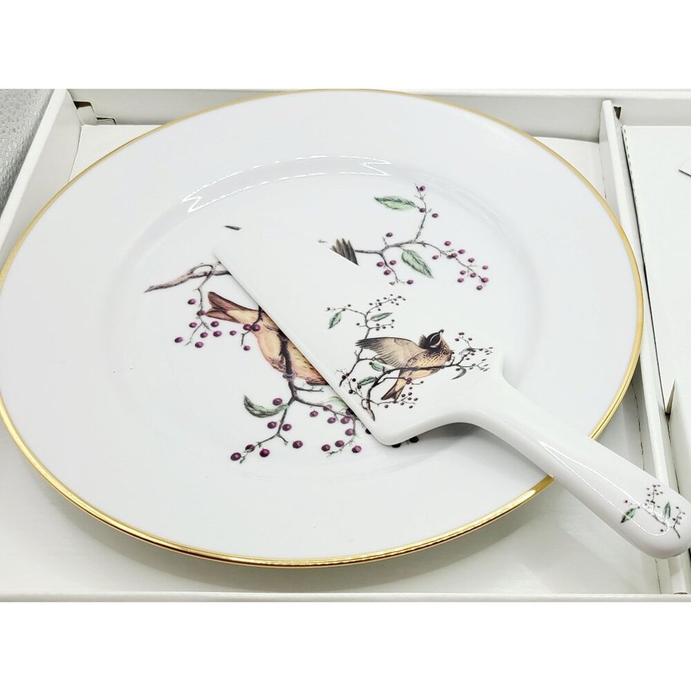 Cake Plate & Server Set Andrea By Sadek Bird Design 10" Party Serving Platter - Picture 4 of 8